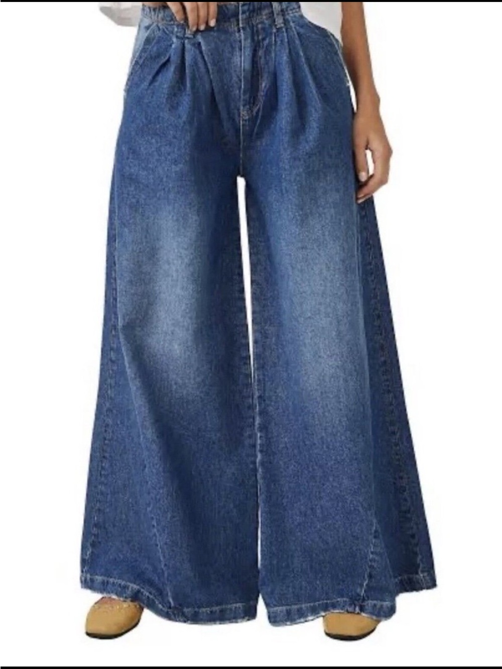 We The Free Wide-Leg High Waist Denim Jeans in Medium Blue